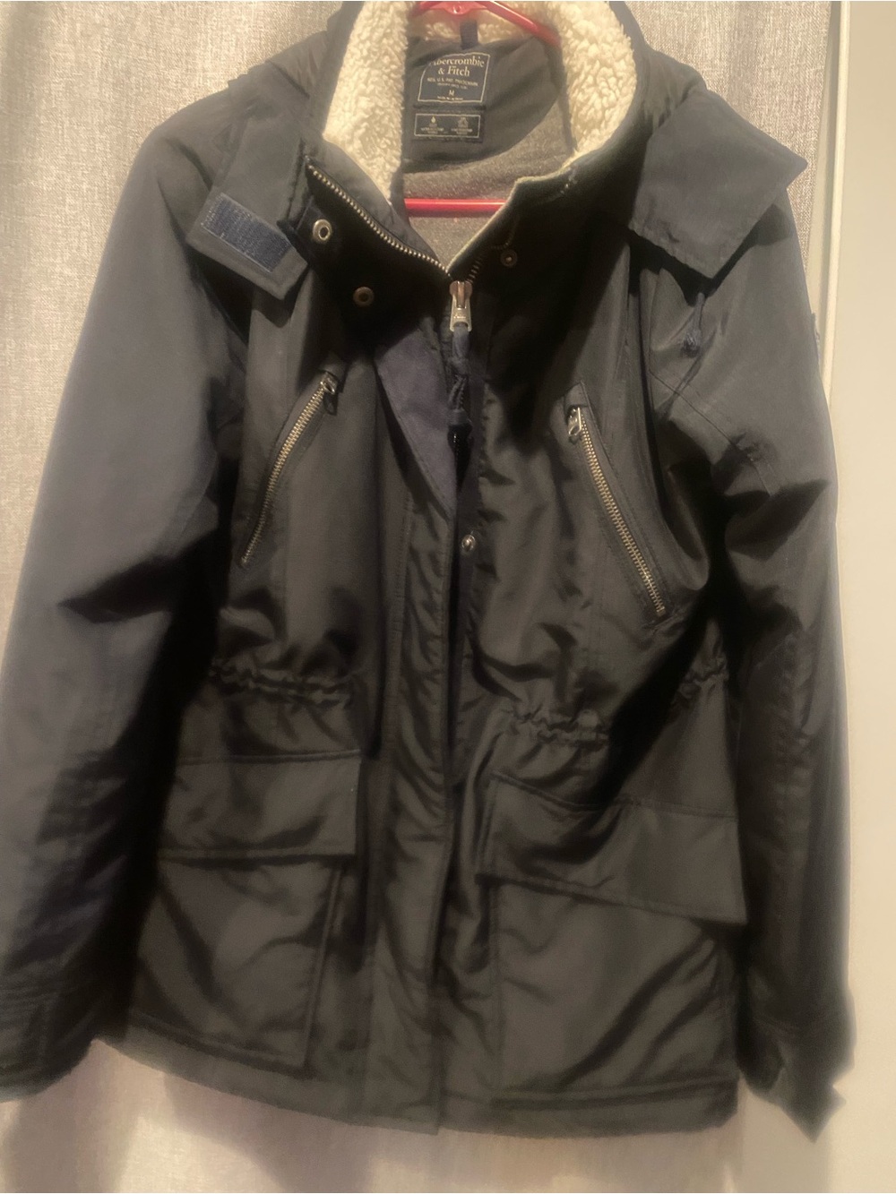 Abercrombie & Fitch Black Puffer Jacket with Sherpa Collar